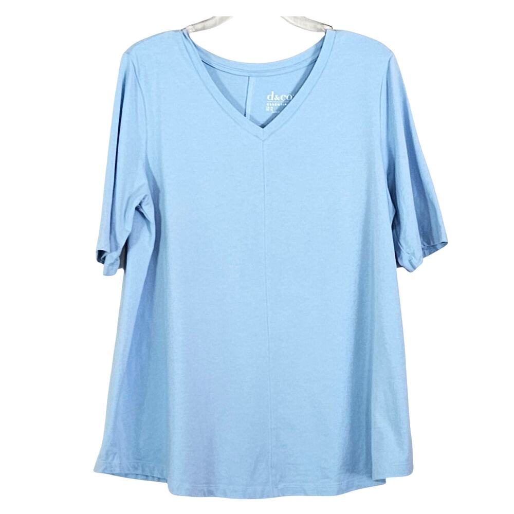 Denim & Co. Essentials Elbow Sleeve Top w/ Seaming Detail Sz M Baby Blue - Picture 2 of 8